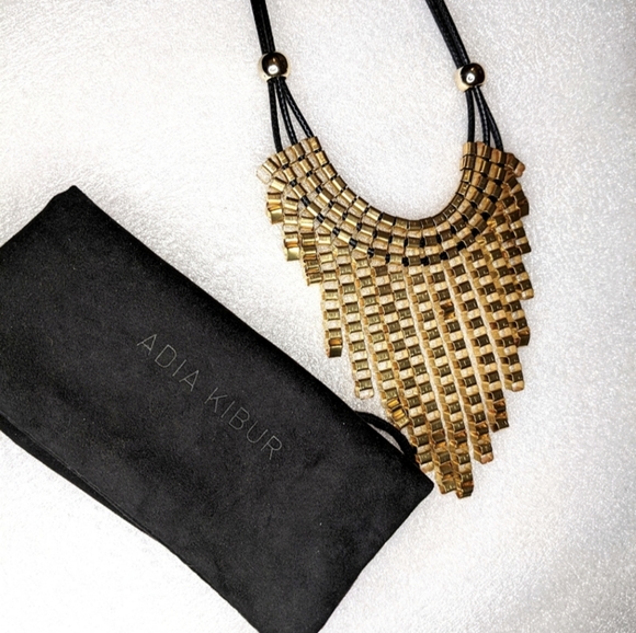 Relisting! ADIA KIBUR Necklace Statement Gold Link Metallic Bib Collar Dangle - Picture 5 of 5